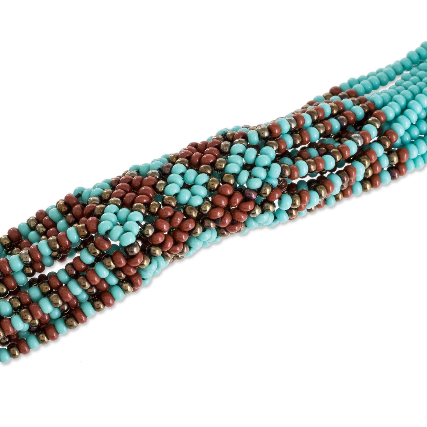 Harmonious Elegance in Brown Brown and Turquoise Blue Glass Beaded Strand Necklace