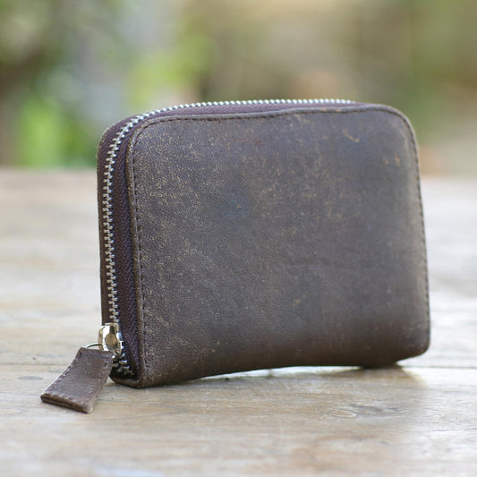 Coffee Simplicity Distressed Brown Leather Wallet from Bali