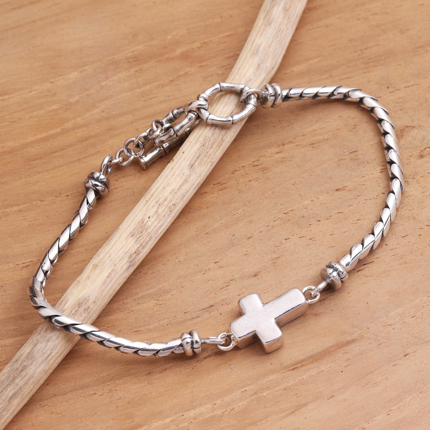Faith Above All Sterling Silver Cross Pendant Bracelet