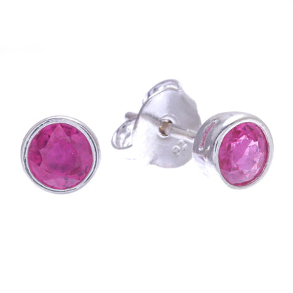 Round Star Thai Ruby and Sterling Silver Stud Earrings