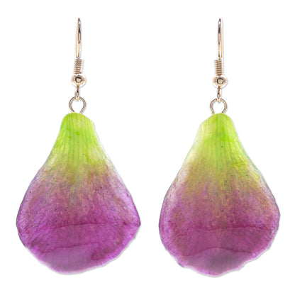 Summer Treat in Berry Gold-Plated Orchid Petal Dangle Earrings