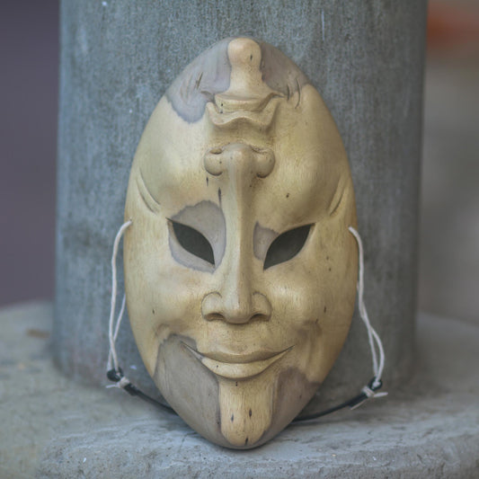Comedy & Tragedy Hand Carved Crocodile Wood Mask