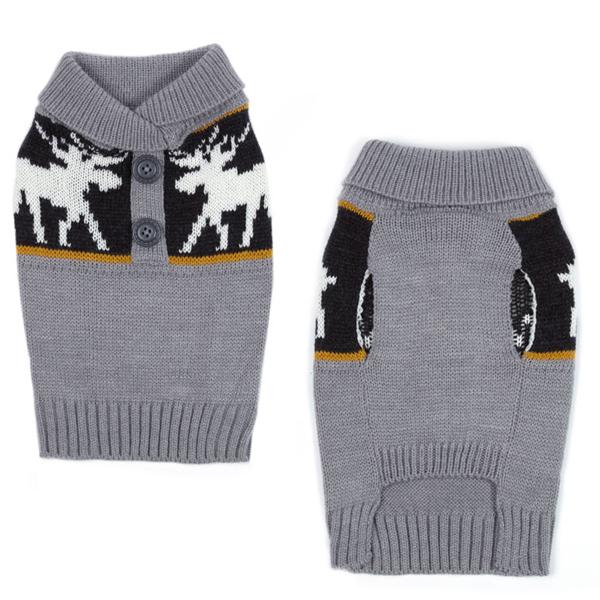 PetEdge - Gray Moose Shawl Collar Dog Sweater