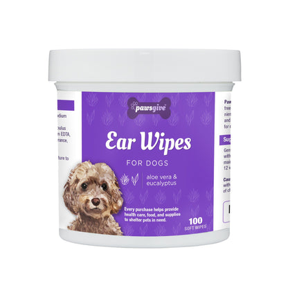 PawsGive - PawsGive Ear Cleaning Wipes For Dogs With Aloe & Eucalyptus - 100 Ct
