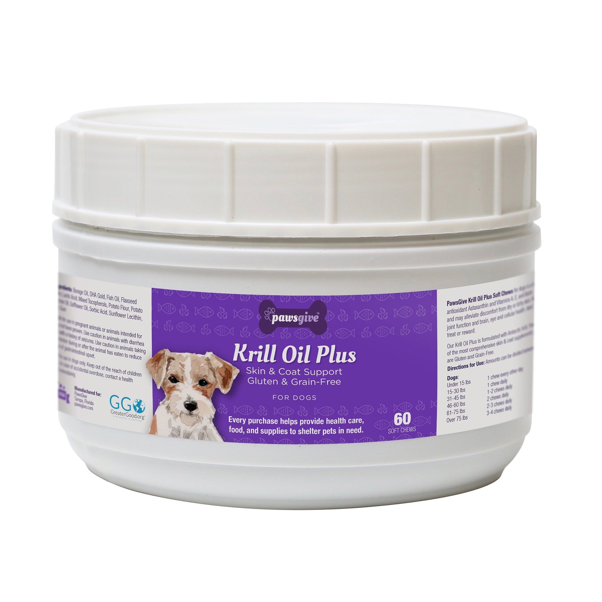 PawsGive - PawsGive Krill Oil Plus Omega 3-6-9 Skin And Coat Chews For Dogs, 60 Soft Chews