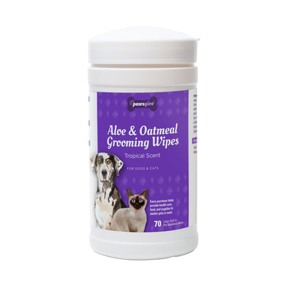 PawsGive - PawsGive Aloe And Oatmeal Grooming Wipes For Dogs And Cats, 70 Large Wipes