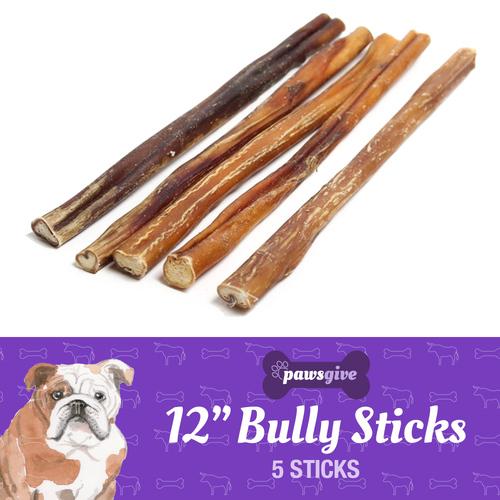 PawsGive - PawsGive 12" Bully Sticks For Dogs From Grass Fed Free Range Cattle