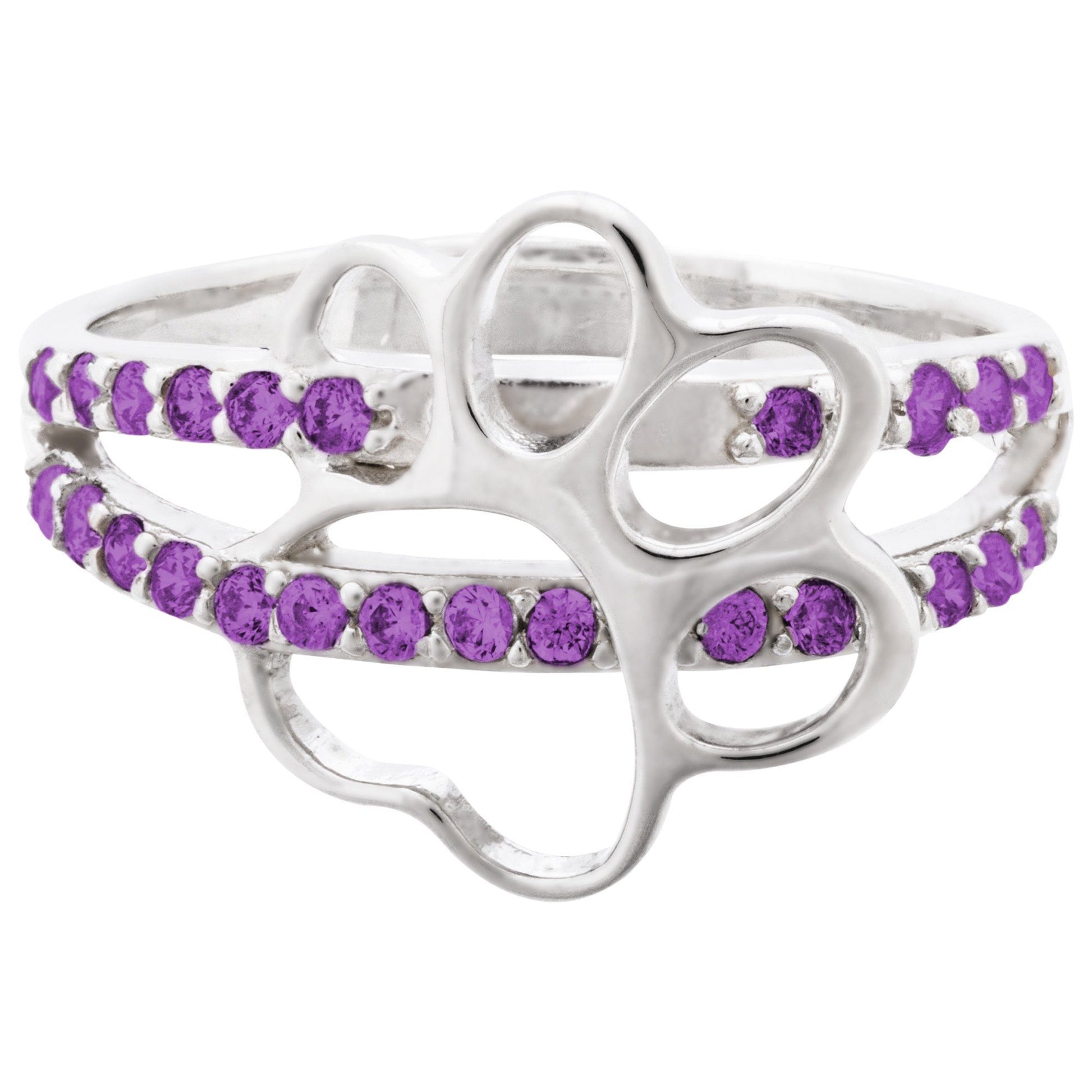 Cut Out Paw Print Birthstone & Sterling Ring