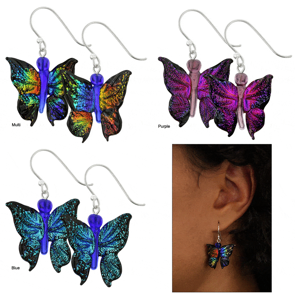 Dichroic Glass 3D Butterfly Earrings