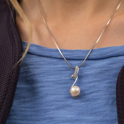 Sterling Swirl Pearl Necklace
