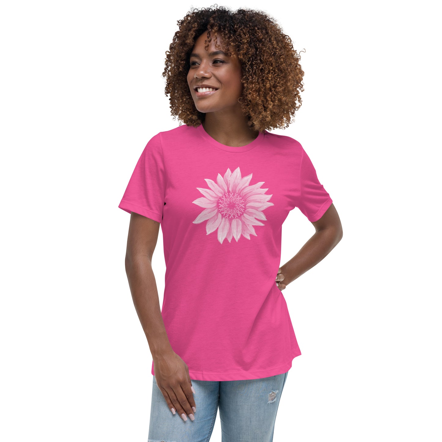 Pink Ribbon Sunflower Women's Relaxed T-Shirt